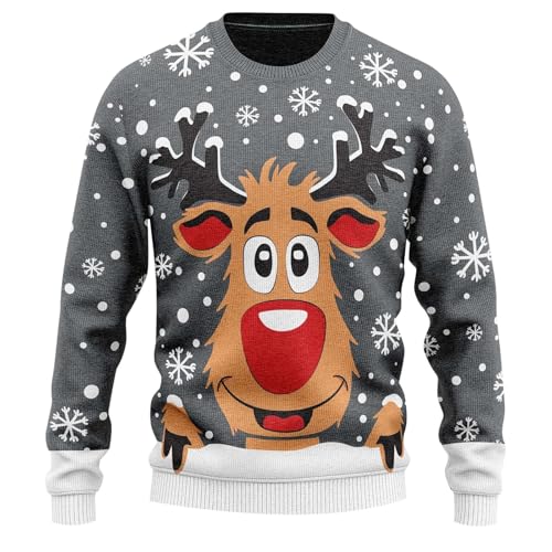 Weihnachtspullover Herren Ugly Christmas Sweater Lustig Weihnachtspulli Rundhals Strickpullover mit Schneeflocke für Weihnachten Party von SKFLABOOF