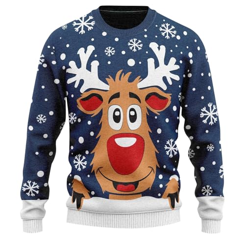 Weihnachtspullover Herren Ugly Christmas Sweater Rentier Lustig 3D Weihnachts Sweatshirt Pullover Weihnachts Pullover für Männer Weihnachtspulli Familie Lustige Unisex Sweatshirts Christmas von SKFLABOOF