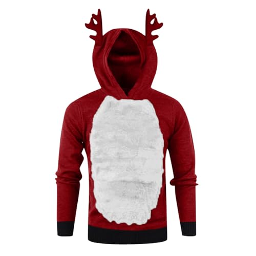 Weihnachtspullover mit Kapuze Oversize Herren Weihnachts Pulli Lustig Dicke Ugly Christmas Sweater Rentier Kostüm Funny Hoodie fur Männer von SKFLABOOF