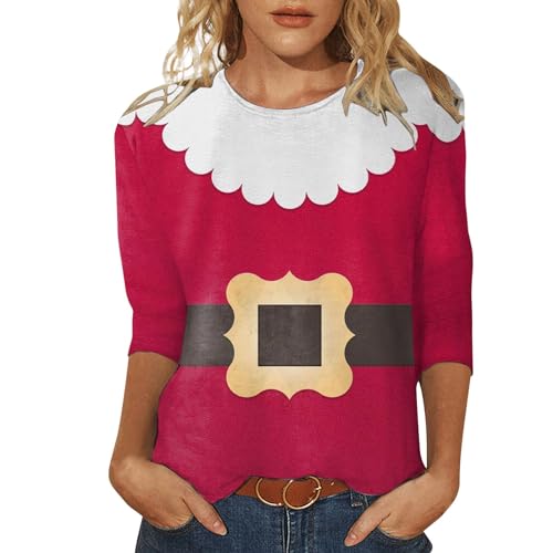 Weihnachtsshirt Damen Christmas Vacation Pullover Dreiviertelarm Weihnachten Shirt 3/4 Arm Kleid Shirts Oberteile Rot, XXL von SKFLABOOF