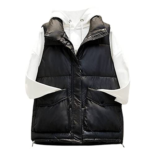 Weste Damen Kurze Herbst Steppweste Herbstjacke Laufweste Warm Ärmellos Outdoor Winterjacke Mantel Weste Schwarz XL von SKFLABOOF