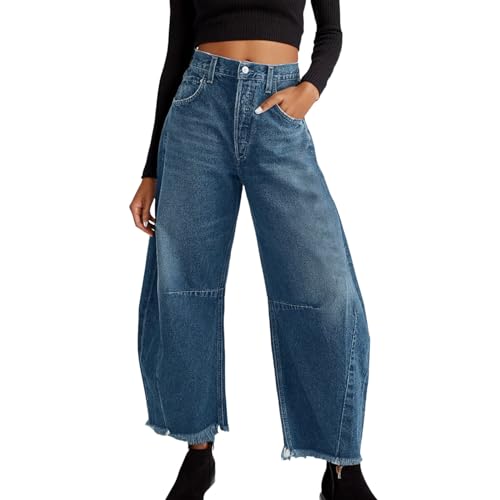 Wide Leg Jeans Damen, Jeans Damen High Waist Bequeme Hose Low Rise Weite 2000er Kleidung Jungen Y2k Baggy Pants Long Legs Coole Klamotten Für Jugendliche Mädchen Blau, S von SKFLABOOF