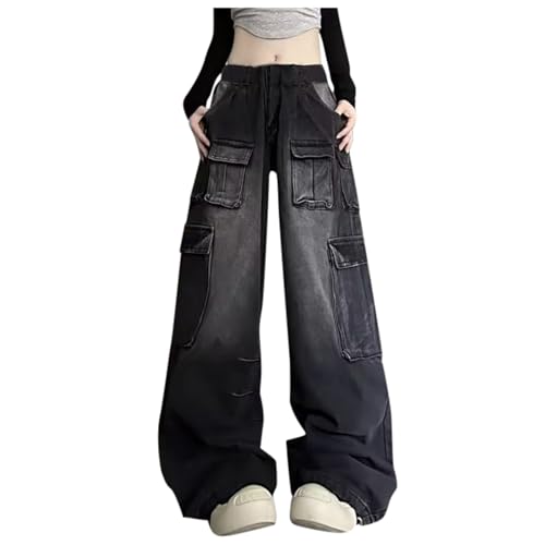 Wide Leg Jeans Damen, Jeans Damen Low Waist Baggy Klamotten Teenager Mädchen Trend Hose Weites Bein Sachen Streetwear Y2k High Cargohosen 90 Jahre Outfit Grau, L von SKFLABOOF