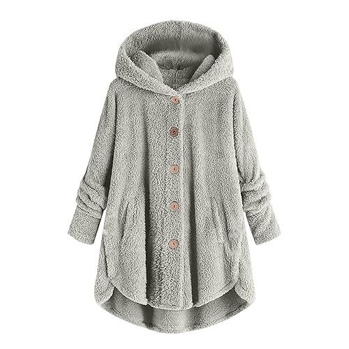 Winterjacke Damen Sale, Teddy Fleecejacke Damen Damen-Kurzmantel Fleece Jacke Fliesjacke Warm Sherpa Women Jacket Mit Kapuze Teddyfleece Warme Grau, M von SKFLABOOF