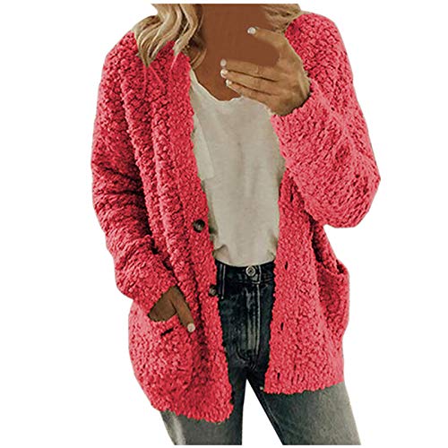 Winterjacke Damen - Sweater Arbeitsjacke Elegant Fleece Langarm Fitness Outdoorjacke Frauen Trekkingjacke Womens Jacket Kapuzenjacke F Rosa, XXL von SKFLABOOF