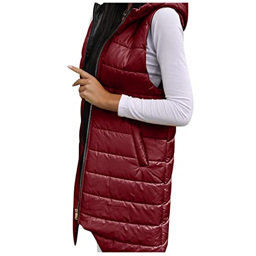 Winterjacke Damen warm, Wintermantel Damen Lang Jacke Winter Damenjacken Coat Women Taillierte Winterjacke Daunenmantel Puffer Rot, S von SKFLABOOF