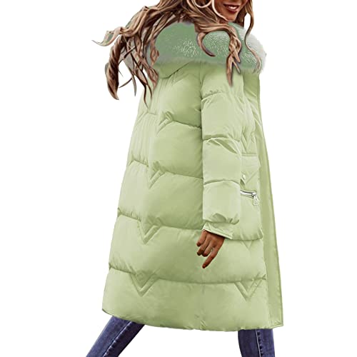 Winterjacke Damen warm, Wintermantel Damen Lang Outdoorjacke Lange Winterjacke Oversize Mantel Jacke Winter Daunenjacke Lightweight Taillierte Grün, L von SKFLABOOF