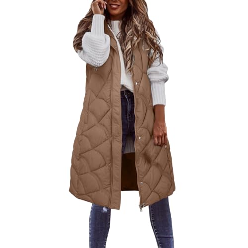 Winterjacke Damen warm, Wintermantel Damen Lang Women Winter Jacket Daunenmantel+Damen Warme Winterjacke Daunenjacke Frauen Leichte Steppjacke Coffee, M von SKFLABOOF