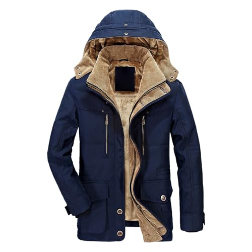 Winterjacke Herren Skijacke Wasserdicht Warm Gefüttert Outdoorjacke mit Abnehmbarer Kapuze Softshell Winter Fleecejacke Blau 7XL von SKFLABOOF