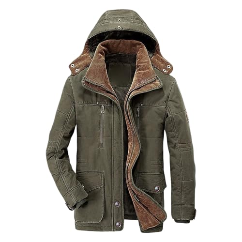 Winterjacke Herren Skijacke Wasserdicht Warm Gefüttert Outdoorjacke mit Abnehmbarer Kapuze Softshell Winter Fleecejacke Grün 4XL von SKFLABOOF