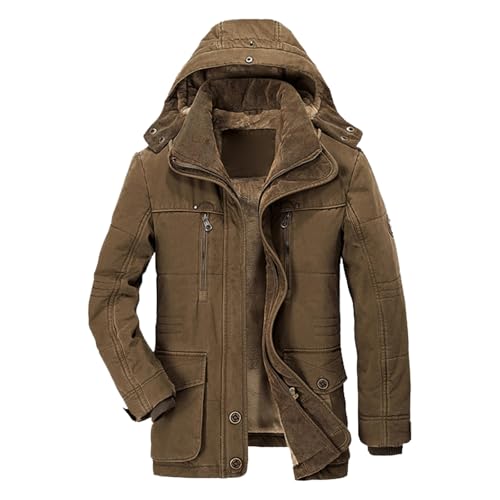 Winterjacke Herren Skijacke Wasserdicht Warm Gefüttert Outdoorjacke mit Abnehmbarer Kapuze Softshell Winter Fleecejacke Kaffee 6XL von SKFLABOOF