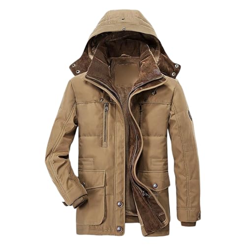 Winterjacke Herren Skijacke Wasserdicht Warm Gefüttert Outdoorjacke mit Abnehmbarer Kapuze Softshell Winter Fleecejacke Khaki 3XL von SKFLABOOF