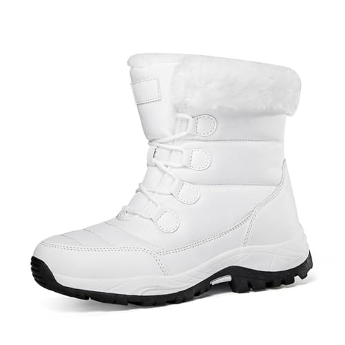 Winterstiefel Damen Winterstiefel Damen Gefüttert Wasserdicht Trekkingschuhe Schneeschuhe Snow Boots Weiß 38 von SKFLABOOF