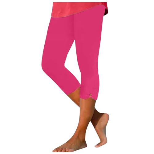 Yogahose Damen 3/4 | Jeggings 7/8 Länge Grosse Groessen Women Leicht Große Größen Sportbekleidung Elegant Festliche Sommer Kompressionsleggins Fahrradbekleidung Radlerhose (Hot Pink, XXL) von SKFLABOOF