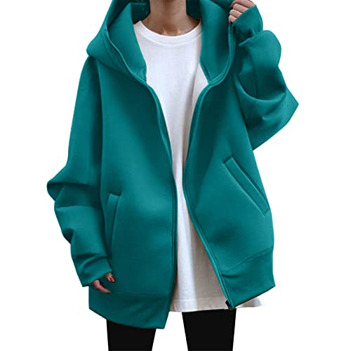Zipper Hoodie, Damen Jacke - Einfarbig Jacken Shirtjacke Baggy Vintage Outdoor Kapuzenpullover Für Elegante Weihnachtspullover Übergang Kaputzensweatshirtjacke (Grün, M) von SKFLABOOF