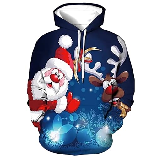 b Ware, Weihnachts Hoodie Weihnachtspullover Pullover Weihnachten Herren Sweatshirt Ugly Sweater Christmas Partnerlook Männer Unisex Blau, XL von SKFLABOOF