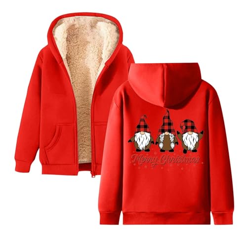 b Ware 2 Wahl, Sweatjacke Gefüttert Damen Jacke Winter Kapuzenjacke Kurzmantel Wolle Hoody mit Kapuze Hoodies Für Fleece Fleecejacke Rot, 3XL von SKFLABOOF