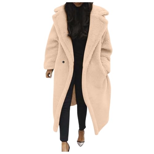 b Ware retouren, Damen Teddy - Teddyfleece Mantel Jacke Teddymantel Plüschmantel Teddyjacke Warme Strickjacke Trenchcoat Damen Lang Flauschig Oversized Cardigan 001c Khaki, M von SKFLABOOF