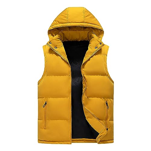 b Ware retouren, Herren Weste Winter Herren-Westen Leichte Steppweste Männer Arbeitsweste Leicht Arbeits Westen Kapuzenweste Gelb, 4XL von SKFLABOOF