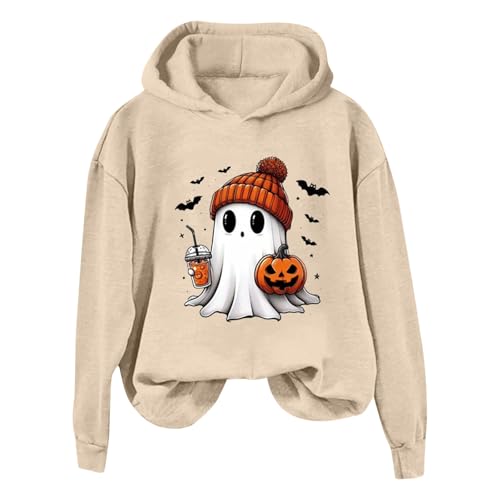 blitzangebote des Tages, Halloween Kostüm Damen Gruselig - Geister Hoody Damen mit Kapuze Sweatshirt Jacke Horror Langarmshirts Hoodie Oversize Pullover Long Sleeve Streetwear Beige, XXL von SKFLABOOF