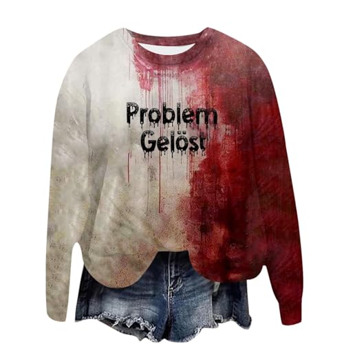 blitzangebote des Tages, Halloween Kostüm Damen Gruselig - Pullover Damen Aesthetic Longsleeve Pullis Kleidung Oversize Bloody Tops Sweatshirts ohne Kapuze Rosa, XL von SKFLABOOF