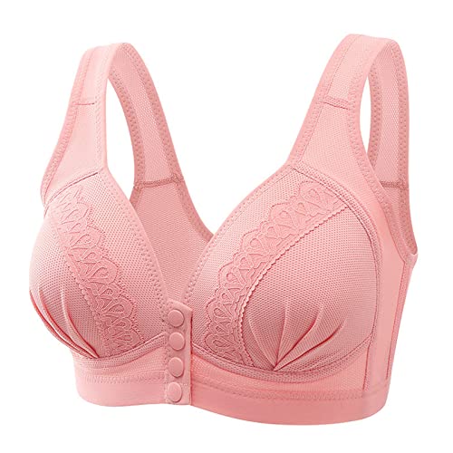 blitzangebote des Tages, Spitzen Dirndl BH - Push Up Ohne Buegel Spitze Bügel Oktoberfest Lace Bra Comfit Damen Strapsen BHS Trägerlos Tiefer Rückenausschnitt mit Vorderverschluss Rosa, 44 von SKFLABOOF