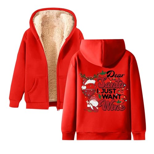 blitzangebote des Tages, Warme Fleecejacke Damen Mantel Winter Hoodie mit Kapuze Hoodies Winterjacke Teddy Jacke Fleecepullover Rot, 4XL von SKFLABOOF