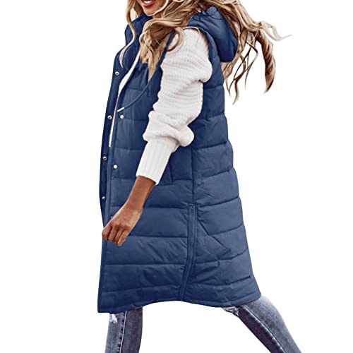 blitzangebote des Tages aktuell, Daunenmantel Damen Lang Damen-Jacken Women Winter Jacket Softshellmantel Für Daunenjacke Winterjacken Damen-Steppmäntel Marineblau, XXL von SKFLABOOF