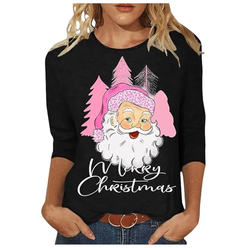 blitzangebote des Tages aktuell, Weihnachtsshirt Damen Oberteile Pullover Weihnachten Tshirt 3/4 Arm Weihnachtspullover Weihnachtskleider Shirts Schwarz, XXL von SKFLABOOF