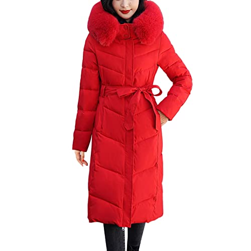 blitzangebote des Tages aktuell, Winterjacke Damen Puffer Lang Daunenmantel Grosse Grössen Mantel Warm Jacke Winter Jackets for Women Dicke Wintermantel Rot, M von SKFLABOOF