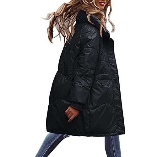 blitzangebote des Tages aktuell, Winterjacke Damen Puffer Lang Daunenmantel Softshell Mantel Für Daunenjacke Frauen Elegant Langer Wintermantel Schwarz, XL von SKFLABOOF