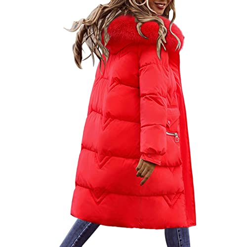 blitzangebote des Tages aktuell, Winterjacke Damen Puffer Lang Wintermantel Winter Jacke Daunenmantel+Damen Daunenmantel Mantel Frauen Knielang Lange Rot, M von SKFLABOOF