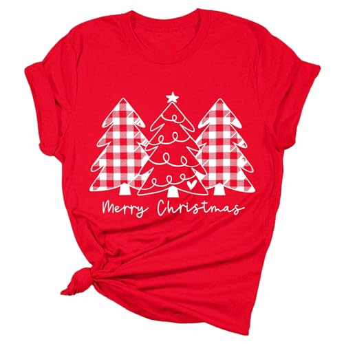 der Discounter, Weihnachtsshirt Tunika Damen Lässige Oberteile Kleid Festival Weihnachts T-Shirt Kurzarmpullover Outfit Curvy Tshirt Rot, L von SKFLABOOF