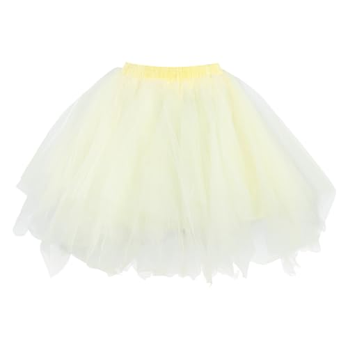 gelber tüllrock, Tüllrock Damen, 50Er Jahre Karneval Kostüm Petticoat Schwarz Ballettrock Pink Tütü Rock Tutu Unterrock Damen Tüll Kleid Gelb -2, XL von SKFLABOOF