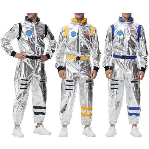 kostüm Damen Fasching lustig, Herren Astronaut Kostüm - Faschingskostüme Damen Kinder Weltall Raumfahrer Anzug Spaceman Overall Outfit 001 Gelb von SKFLABOOF