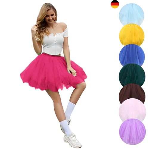 rosa tüllrock Damen, Tüllrock Damen, 50Er Jahre Karneval Kostüm Petticoat Schwarz Ballettrock Pink Tütü Rock Tutu Unterrock Damen Tüll Kleid Hot Pink, M von SKFLABOOF