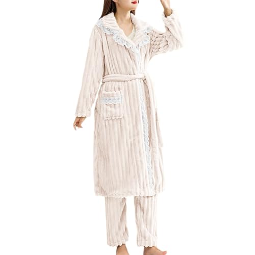 tagesangebote Heute, Damen Schlafanzug Winter Flanell Hose Pyjamahose Hausanzug Herren Lang Pyjama Warm Flauschige Witzige Pyjamas Beige, XL von SKFLABOOF