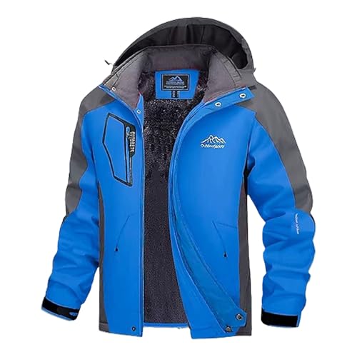 tagesangebote Heute, Ski Jacke Damen Wanderjacke Herren Winterjacke Arbeitsjacke Mit Teddyfell Innen Fahrradjacke Winter wasserdichte Mens Jacket Blau, 5XL von SKFLABOOF