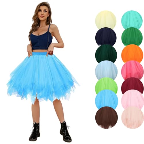 tüllrock Damen blau, Tüllrock Damen - 50Er Jahre Karneval Ballett Kostüm Pink Tanzkleid Grün Ballettrock Tütü Rock Unterrock Damen Tutu Petticoat Blau -3, Einheitsgröße von SKFLABOOF