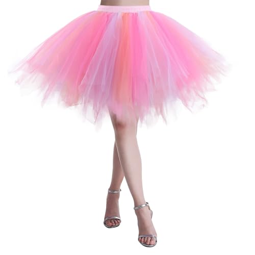 tüllrock Einhorn, Tüllrock Regenbogen Damen Tutu Rock Karneval Ballerina Kostüm Damen Petticoat Bunt Ballettrock Damen Regenbogen-Rock Fasching Rosa, M von SKFLABOOF