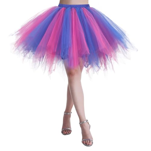 tüllrock Einhorn Damen, Tüllrock Regenbogen Damen Tutu Rock Karneval Ballerina Kostüm Damen Petticoat Bunt Ballettrock Damen Regenbogen-Rock Fasching Lila, M von SKFLABOOF