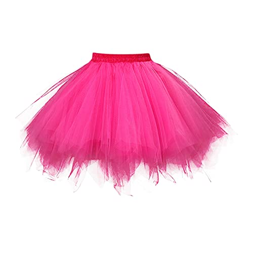 tüllrock pink Damen, Karneval Tüllrock Damen, 50Er Jahre Tutu Petticoat Ballett Kostüm Grün Tüll Rock Unterrock Blau Faschingskostüme Tütü Damen Hot Pink, XXL von SKFLABOOF