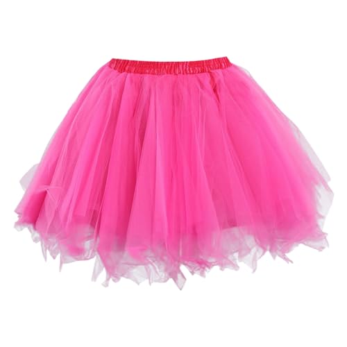 tütü rosa, Tüllrock Damen - 50Er Jahre Petticoat Schwarz Karneval Kostüm Pink Ballettrock Tütü Rock Tutu Unterrock Damen Tüll Kleid Hot Pink, S von SKFLABOOF