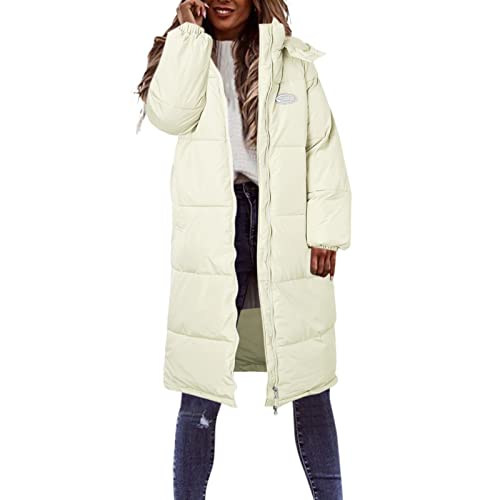 übergangsjacken Damen günstig, Daunenmantel Damen Lang Wintermantel Warm Winter Jacke Winterjacke Knielang Women Jacket Warme Damensteppmäntel Taillierte Weiss, L von SKFLABOOF