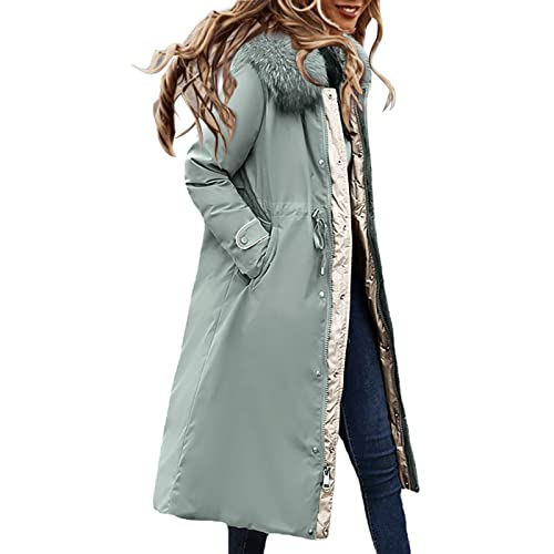 übergangsjacken Damen günstig, Daunenmantel Lang Damen Wintermantel Lange Winterjacke Knielang Softshell Mantel Für Winterjacken Warm Softshellmantel Grün, L von SKFLABOOF