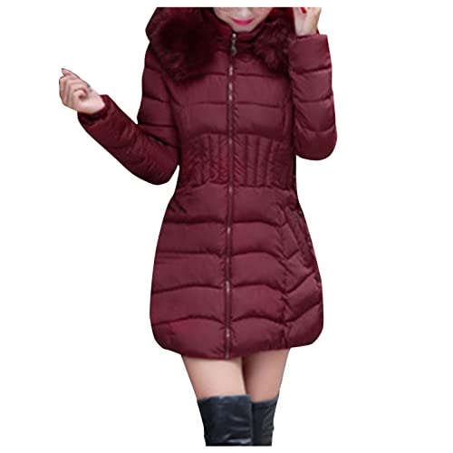 übergangsjacken Damen günstig, Winterjacke Damen Puffer Lang Winter Jacket for Women Jacke Leichte Warme Winterjacken Für Coat Damensteppmäntel Dicke Wein, XXL von SKFLABOOF