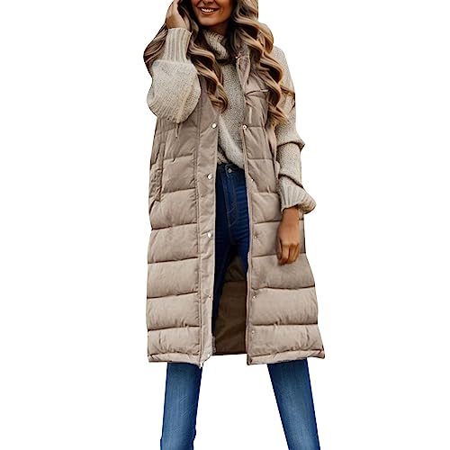 übergangsjacken Damen günstig, Wintermantel Damen Lang Daunenmantel Daunenjacke Winter Oversize Mantel Damen-Steppmäntel Warme Winterjacke Jackets for Women Jacke Beige, XXL von SKFLABOOF