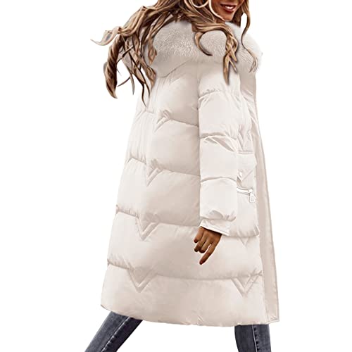 übergangsjacken Damen günstig, Wintermantel Damen Lang Outdoorjacke Lange Winterjacke Oversize Mantel Jacke Winter Daunenjacke Lightweight Taillierte Weiss, M von SKFLABOOF