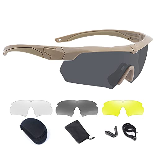 SKJJL Polarisierte Militärbrille, Airsoft-Schutzbrille mit 3 austauschbaren Gläsern, kratzfest, beschlägt und UV-Schutz, für Airsoft Paintball, Schießen, Radfahren, Jagd, Gelb von SKJJL