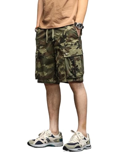 SKJUBLPG Herren Shorts Kurze Hose Cargo Jeans Running Outdoor Baumwolle Camouflage Cargo Shorts Herren 28 Armeegrün von SKJUBLPG